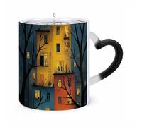 peiyeety Taza que cambia de color, con diseño de cuentos de la vida urbana, sensible al calor, de cerámica para café, ideal para hombres y mujeres, regalo divertido de Navidad y cumpleaños.