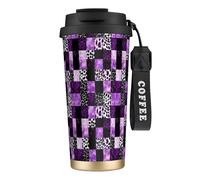 peiyeety Taza térmica de acero inoxidable 316 de 17 oz con estampado de leopardo, color morado y negro, con tapa antiderrames para bebidas frías y calientes.