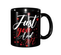 peiyeety Tazas de café novedosas con texto Just You And Me para el Día de San Valentín, de cerámica de 11 oz, para oficina, cocina, regalos, decoración del hogar