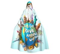 peiyeety Vamos a viajar alrededor del mundo Patrón Unisex Capa con capucha Disfraz Capa para Halloween Vampiro Bruja Cosplay Mago