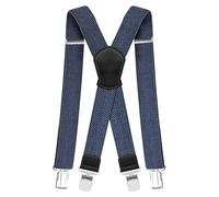 Pejoye Tirantes resistentes para hombre, 4 cm de ancho, 3,8 cm, con 4 clips de metal fuertes ajustables y elásticos para hombres y mujeres en forma de X, Azul marino-negro, 27 * 11 * 3.5cm