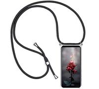 PekaTech - Carcasa para Oppo A5 2020 / A9 2020 con cordón de collar, funda transparente de silicona TPU Bumper con cordón ajustable para teléfono y collar, color negro