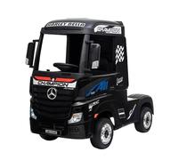 PEKECARS Camión eléctrico Infantil Mercedes Actros 12v, Doble batería 12V7ah, 2.4ghz RC, Color Negro. Ruedas de Caucho antipinchazos y Asiento Acolchado en Polipiel. con Mando para Padres y 4 Motores