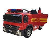 PEKECARS Camión electricos para niños de Bomberos Rojo 12V. Mando 2.4G. 1 Plaza.Asa de Transporte y Luces LED. 2 Motores 12V, Batería 12V/10Ah. Ruedas de EVA