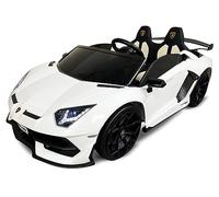PEKECARS Coche Eléctrico para niños Lamborghini Aventador 2 Plazas 24V 2.4G Pantalla MP4 Blanco con Asiento en Polipiel y Ruedas de Caucho antipinchazos