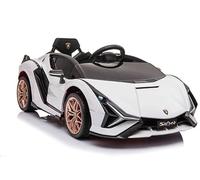 PEKECARS Coche Eléctrico para Niños Lamborghini SIAN 12V Blanco, Asiento en Polipiel, Ruedas de Goma, Mando Teledirigido, Batería 12v, MP4