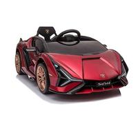 PEKECARS Coche eléctrico para niños Lamborghini Sian 12v - Rojo Vino- con Ruedas de Eva, Asiento de Polipiel batería 12v y Mando para Padres, MP4