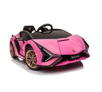 PEKECARS Coche eléctrico para niños Lamborghini Sian 12v - Rosa - con Ruedas de Eva, Asiento de Polipiel batería 12v y Mando para Padres, MP4