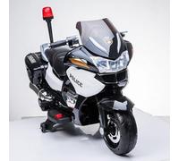 PEKECARS Moto eléctrica Infantil de Policía Blanca y Negra 12V de 2 Plazas, para niños y niñas de 3 a 8 años, Asiento Forrado en Polipiel, Ruedas de Caucho, conexión MP3, Arranque con Llave