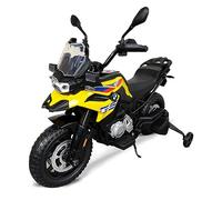 PEKECARS Moto electrica para niños BMW F850 GS 12V Amarilla con Ruedas de Goma, mp3 y Maletero