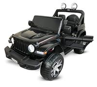 PEKECARS Todoterreno Electrico para niños Jeep Wrangler Rubicon 12V Color Negro Metalizado. Todoterreno Infantil 4x4 con Pantalla MP4, Asiento Forrado en Polipiel, Ruedas de Goma, 4 Motores
