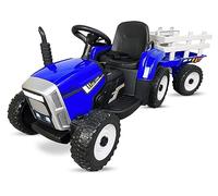 Pekecars Tractor Eléctrico para Niños Blow Truck 12V. Tractor Infantil Azul con Ruedas Caucho y Mando de Control Parental