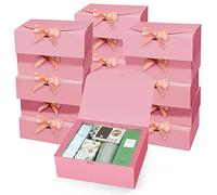 PEKGRIL 15 cajas de regalo con tapas, cajas de regalo rosas de 10 x 8 x 4 pulgadas, caja de propuesta de dama de honor con cinta, cajas de papel kraft para boda, embalaje, regalo, cumpleaños, Navidad,