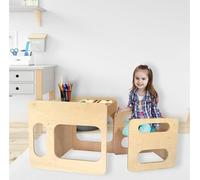 Pekiedo SWEETME - Mesa auxiliar Montessori para ahorrar espacio, de madera de abedul, para niños, juegos educativos Montessorianos, estudio, dormitorio, mostrador escolar (mesa + silla)