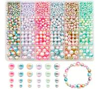 pekifaves 1890 Piezas Perlas para Hacer Pulseras 4/6/8/10 mm, 6 colores Redondas juego de cuentas de cristal para Joyas, Collares, Pendientes