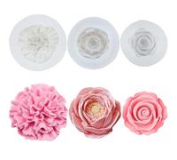 pekifaves 3 Piezas Flor Silicona Vela Moldes, rosa clavel peonía 3D molde de silicona vela, moldes de silicona moldes de fundición velas pequeñas flores, bricolaje, pastelería