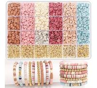 pekifaves 6mm Abalorios para Hacer Pulseras, 7 Colores Clay Beads Kit Pulseras, Cuentas Para Pulseras Cuentas, Coloridas de Arcilla Kit, Friendship Bracelet Kit, DIY Regalo Niña