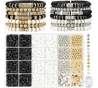 pekifaves 6mm Abalorios para Hacer Pulseras, Blanco y Negro Clay Beads Kit Pulseras, Cuentas Para Pulseras Cuentas, Arcilla Kit, Friendship Bracelet Kit, DIY Regalo Niña
