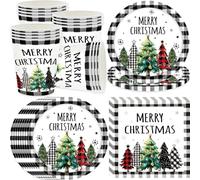 pekifaves Juego de vajilla de fiesta de Navidad para 16 invitados, platos de papel, servilletas, tazas, decoración navideña, Merry Christmas