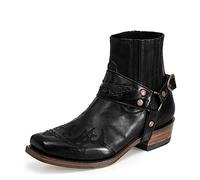 PEKMAR Botas Vaqueras Occidentales para Hombre, Cuero de PU Vintage Puntiagudo Botines de tacón Medio Botas de Combate Botas ecuestres de Montar 38-48,Negro,45
