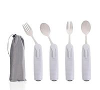 Pekokavo Juego de utensilios adaptativos, cubiertos de ayuda para la artritis ajustable en ángulo para Parkinson, temblores de manos, con mango antideslizante de fácil agarre (4 unidades (2 cucharas +