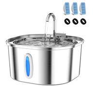 PEKTACO Fuente de agua para gatos - 3.2L/3,061.7 g de acero inoxidable para mascotas, fuente de agua para gatos de interior, fuente de agua para perros con ventana de nivel de agua