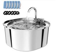 PEKTACO Fuente de agua para gatos, 3.2L/3,061.7 g de acero inoxidable para mascotas, para gatos en interiores, dispensador de bebidas para perros, boquilla de metal para gatitos con 6 filtros + 6