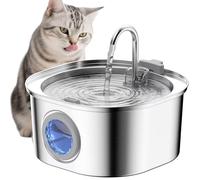 PEKTACO Fuente de agua para gatos de 3,2 l con ventana de visualización, fuente de agua de acero inoxidable para interior, dispensador de agua para gatos, bomba silenciosa
