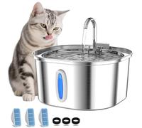 PEKTACO Fuente de agua para gatos de acero inoxidable de 3,2 l, con ventana, funcionamiento silencioso, fuente para mascotas, 3 filtros + 3 esponjas