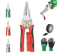 Pelacables eléctrico 8 en 1, pelacables de acero inoxidable 8 en 1 con probador de voltaje, herramienta multifuncional para cortar cables, tirar, raspar y presionar (rojo)