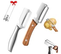 Pelador de cocina multifuncional, acero inoxidable con abridor de botellas y removedor de semillas, agarre ergonómico para frutas y verduras, patatas, kiwi, zanahorias y manzanas (2Piezas)