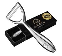 Pelador de patatas de acero inoxidable para frutas y verduras l Pelador de tomates con hoja ultra afilada | Pelapatatas manual con mango ergonómico y antideslizante