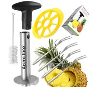 Pelador de Piña - Cortador de Piña - Descorazonador de Piña natural de Acero Inoxidable, Pelapiña, Cortapiñas- Pelar Piña [Incluye Accesorios: Troceador, 4 Tenedores y Cepillo de Limpieza ]