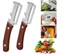 Pelador De Verduras 3 En 1 Con Abrebotellas - Set De 2 Peladores De Acero Inoxidable Con Mango De Madera | Herramienta Ideal Para Patatas, Frutas, Cebolleta Y Ensaladas