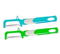 Pelador de verduras giratorio ergonómico - Juego de 2 - Peladores de patatas de acero inoxidable - Pelador de cocina para frutas y verduras - Verde y rojo