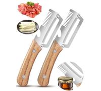 Pelador de verduras multifuncional 2 en 1 de acero inoxidable con mango de madera y abrebotellas, pelador de frutas y verduras sin esfuerzo, pelador con hoja de precisión para patatas, pelador de