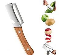 Pelador de Verduras Multifuncional para Cocina, de Acero Inoxidable con Mango de Madera, 2 en 1, Abrebotellas, Cuchilla Ergonómica para Frutas y Verduras como Patatas, Calabaza, Papaya