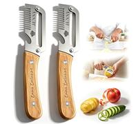 Pelador de verduras personalizable 2 unidades - Grabado láser de texto o logo, pelador de cocina con abrebotellas, acero inoxidable mango de madera - Para patatas, calabaza (2 Peine)