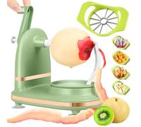 Pelador, descorazonador y rebanador manual de manzanas, empuñaduras antideslizantes de succión, cuchillas de acero inoxidable, pela, núcleos y corta en segundos para la cocina del hogar (verde-1,
