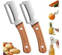Pelador Multifuncional De Verduras 2 Piezas - Mango De Madera Antideslizante Y Abridor De Botellas | Pelador De Acero Inoxidable Para Cáscaras Gruesas Y Finas | Cortador De Tomate Doméstico