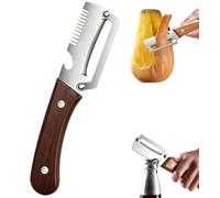 Pelador Multiusos Hoja De Acero Inoxidable Ultra Afilada Y Mango De Madera Ergonómico Abridor De Botellas Y Limpiador De Escamas De Pescado Utensilio De Cocina Para Pelar Patatas (1 marrón)