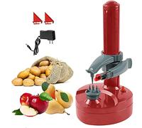Pelador Patatas Electrico,Pelador de Fruta Electrico,Pelador de Verduras Aplicar a Verduras Automática,Patatas Manzanas Redondas,Peladora eléctrica con 2 Cuchillas Reemplazable,fácil de limpiar (rojo)