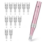 PELCAS Dermapen Recargable Dermapen Profesional Longitud Ajustable 3 Velocidades con 12 Cartuchos de Repuesto Microneedling Inalámbrico Portátil para el Cuidado de la Piel - Rosa