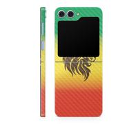 Pelcula de fibra de carbono Piel compatible con Samsung Galaxy Z Flip 6 - Rasta Lion - Cubierta de calcomana protectora de vinilo 3M Premium - Fci
