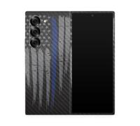 Pelcula de fibra de carbono Piel compatible con Samsung Galaxy Z Fold 6 - Lnea azul delgada - Cubierta de calcomana de envoltura de vinilo 3M Prem