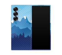 Pelcula de fibra de carbono Piel compatible con Samsung Galaxy Z Fold 6 - Montaas azules - Cubierta de calcomana de envoltura de vinilo 3M premium