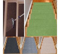 Peldaños de madera para escaleras alfombradas con respaldo de silicona antideslizante, protectores de suelo que ofrecen prevención de arañazos y uso cómodo (5 unidades, verde)