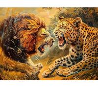 Pelea de león vs Leopardo Rompecabezas 300 Piezas Cartón Grueso para Coleccionistas Desconectar Rutina Ejercicio Mental Relajante 300 PCS