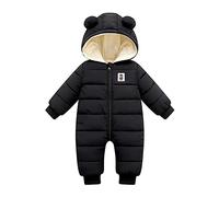 Pelele cálido traje de nieve con capucha abrigo de plumón para niños mono Outwear chaqueta niña abrigo acolchado para niño chaqueta, Negro , 12-18 meses