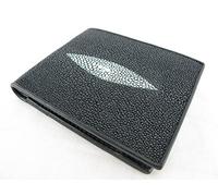 Pelgio Cartera plegable de piel auténtica Stingray Shagreen, Black, Talla única, Plegable
